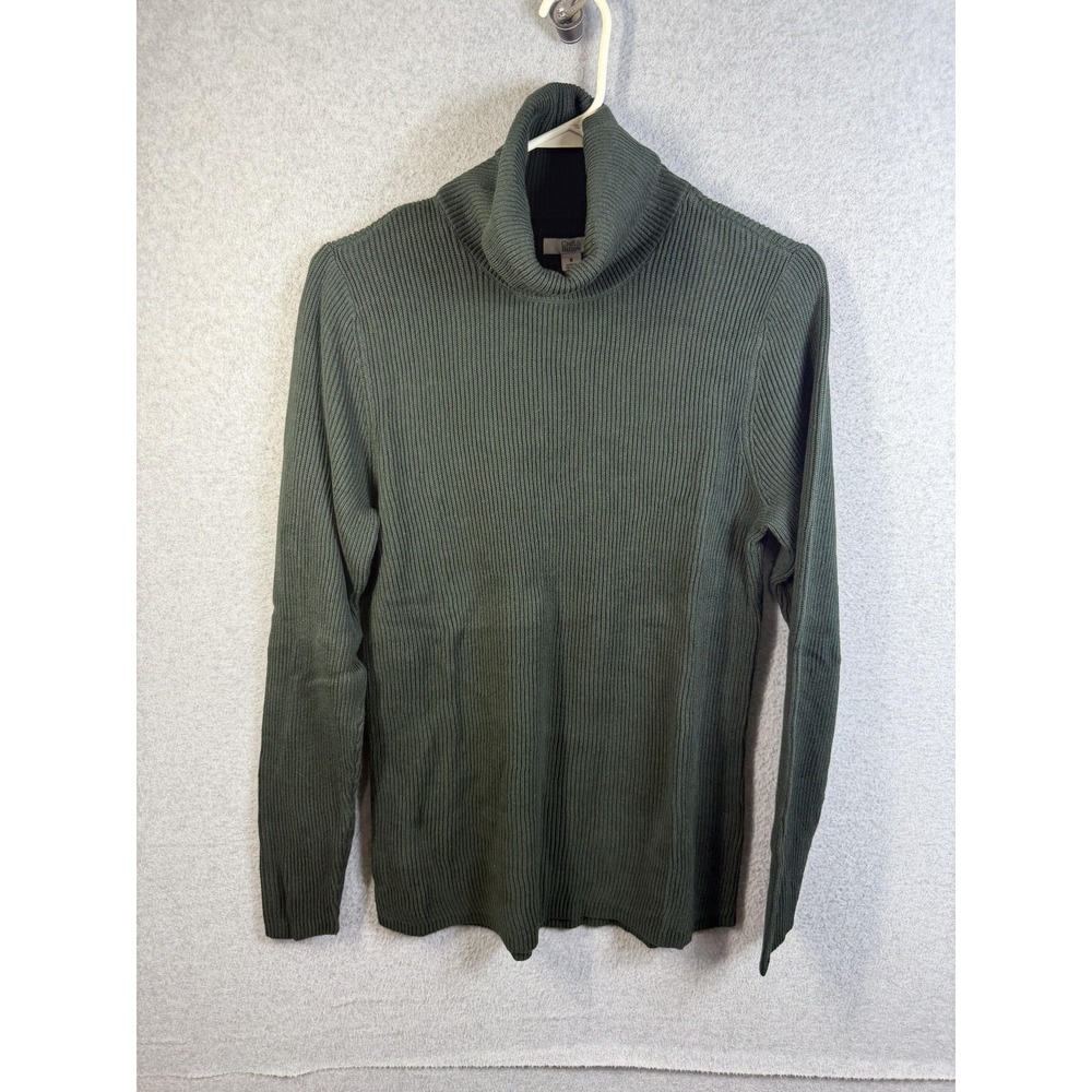 Croft & Barrow Sweater Womens Medium Green Ribbed Turtleneck Knit Pullover